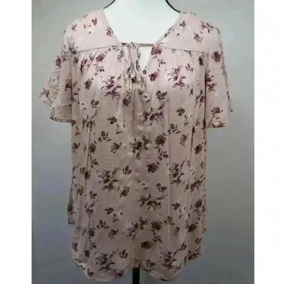 Como Blu Tops - Como Blu V-Neck Short Sleeve Floral Blouse Top, Size L